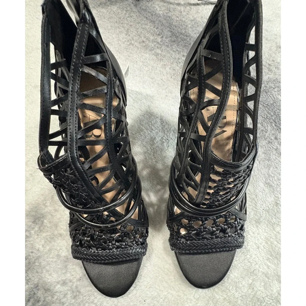 Zara Black Cage Cutout Woven Geometric Stiletto Heel Sandals 38 7.5 NEW - Picture 8 of 14